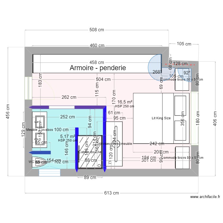 CHAMBRE. Plan de 2 pièces et 22 m2