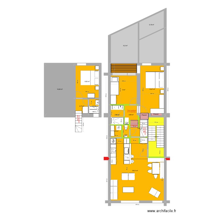 BAUCQ 77 1e étage VF. Plan de 14 pièces et 121 m2