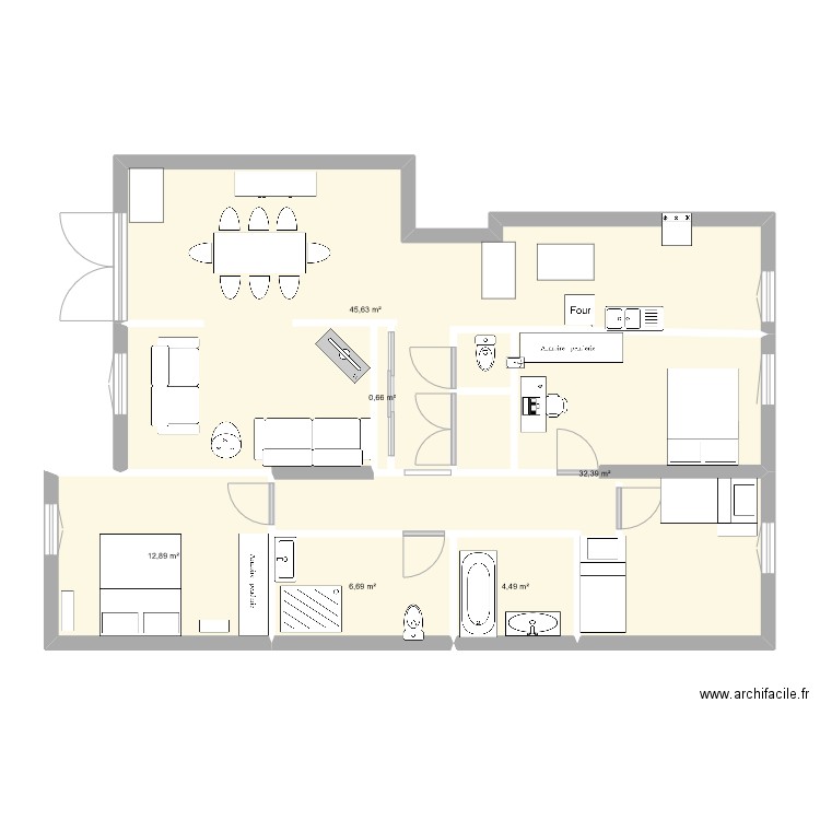 appart. Plan de 6 pièces et 103 m2