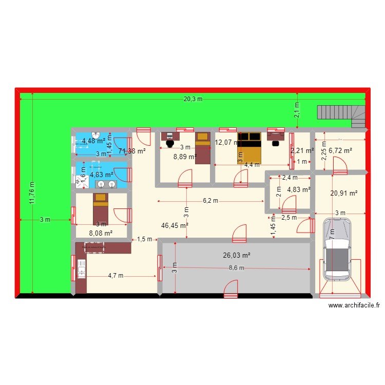 cvx. Plan de 12 pièces et 217 m2