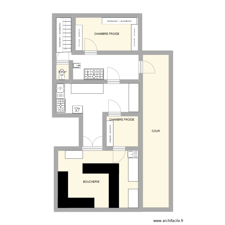 boucherie. Plan de 5 pièces et 50 m2