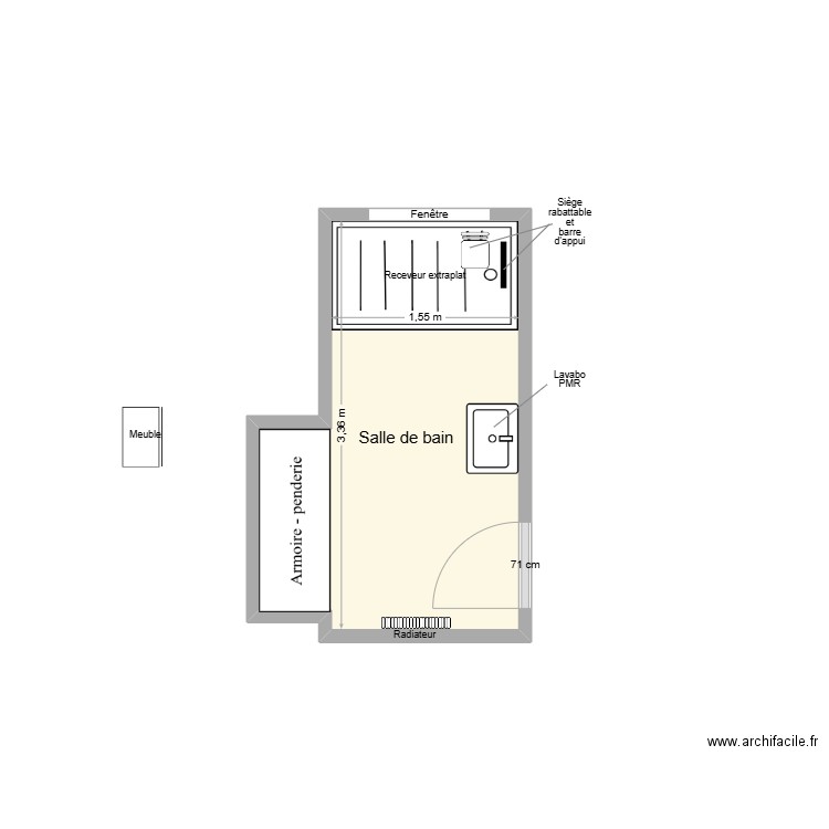 THOUSEAU  Adaptation. Plan de 1 pièce et 6 m2