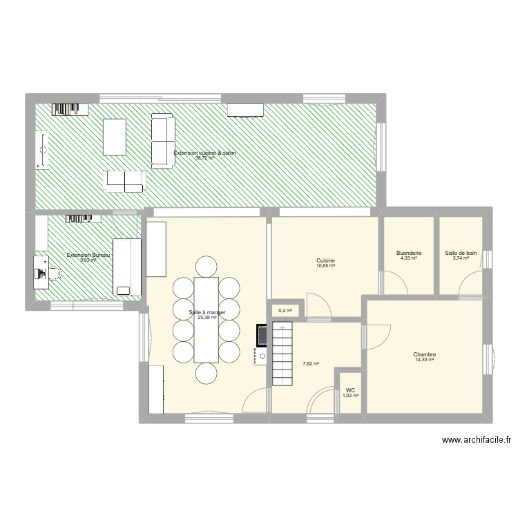 extension2. Plan de 10 pièces et 116 m2