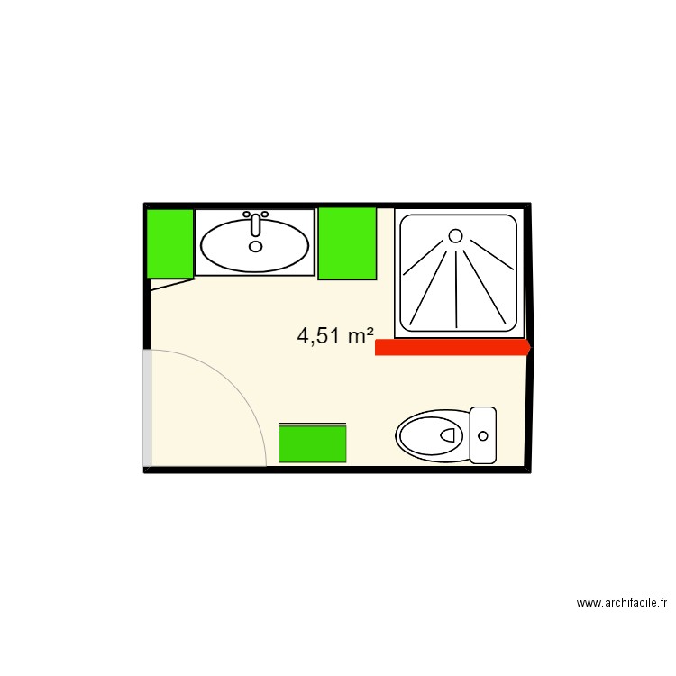 sdb. Plan de 1 pièce et 5 m2