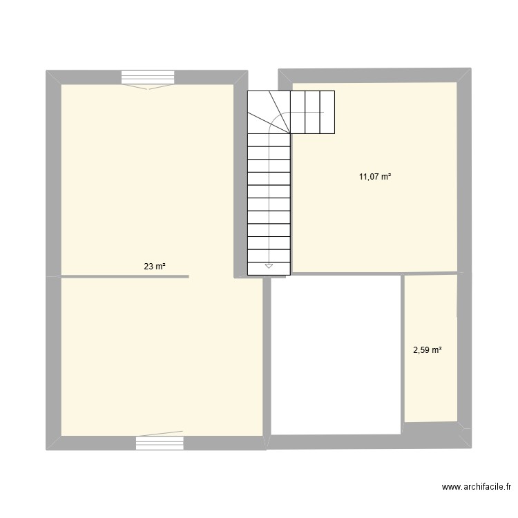 1er etage. Plan de 3 pièces et 37 m2