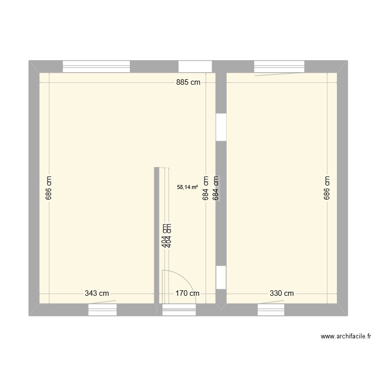 couthuin rez. Plan de 1 pièce et 58 m2