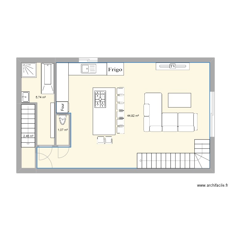 St Laurent idée 1. Plan de 4 pièces et 54 m2