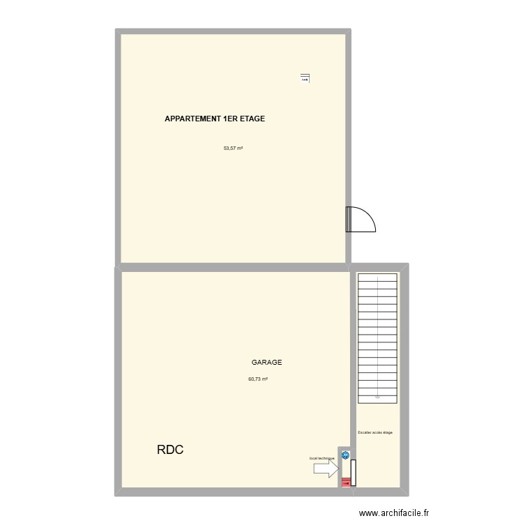 plan masse prima RDC. Plan de 2 pièces et 114 m2