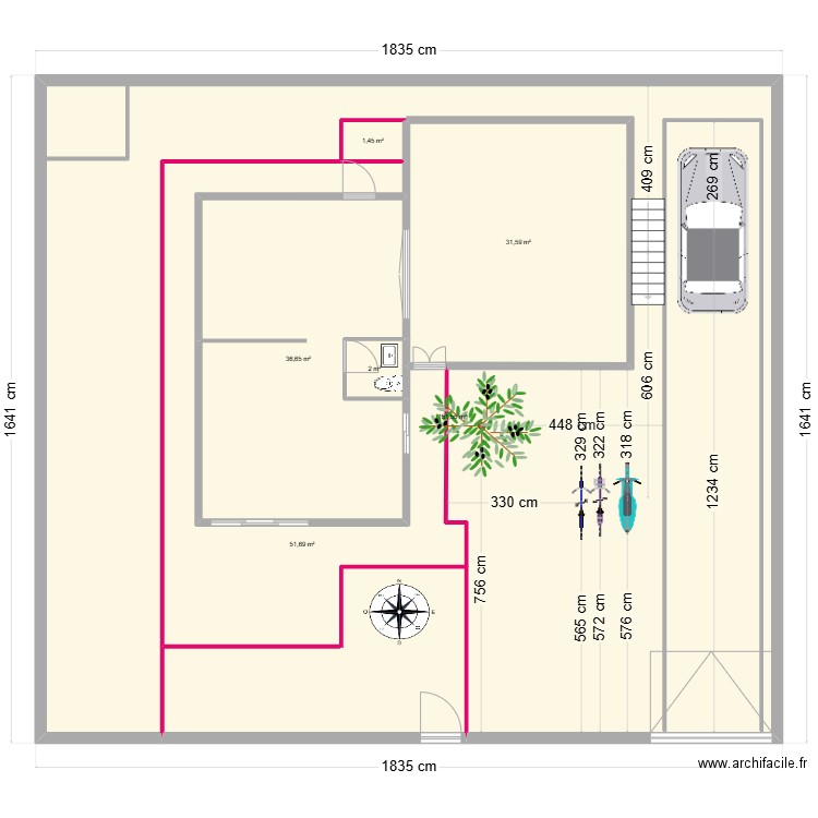 el jem. Plan de 6 pièces et 275 m2