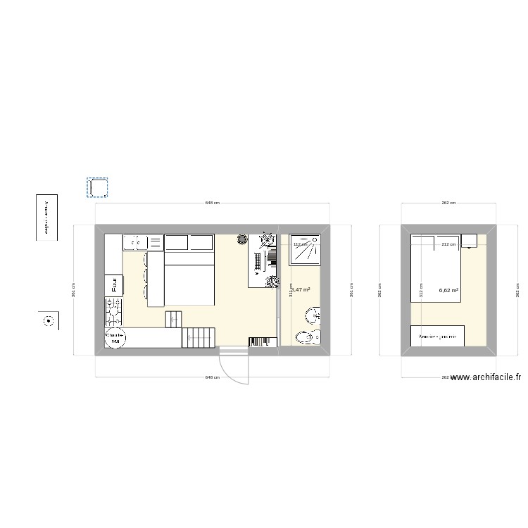 tiny house 2. Plan de 2 pièces et 18 m2