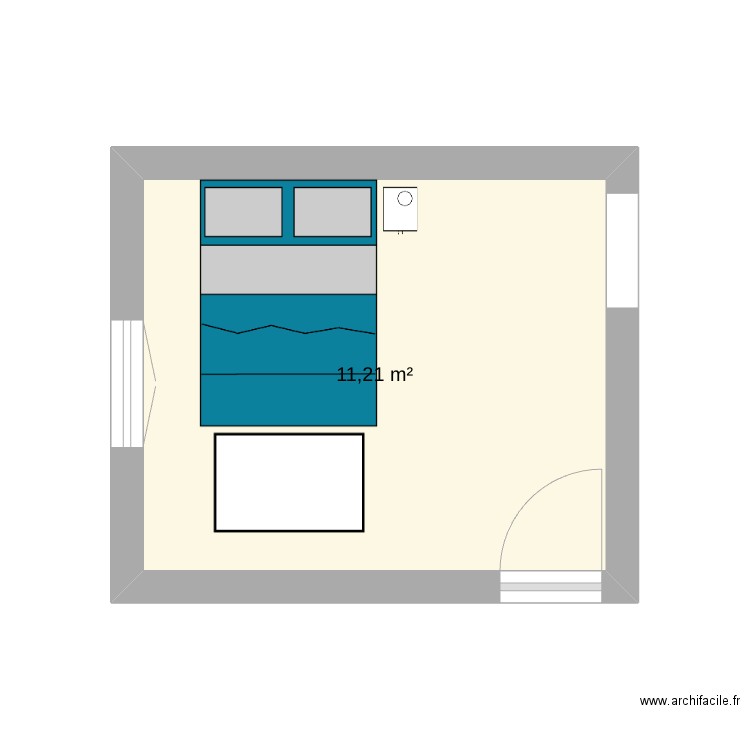 chambre. Plan de 1 pièce et 11 m2