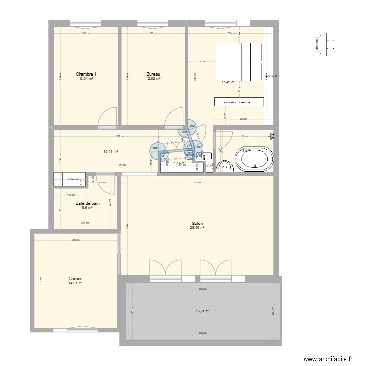 Corbusier V5. Plan de 10 pièces et 124 m2