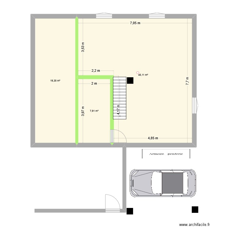 étage. Plan de 3 pièces et 72 m2