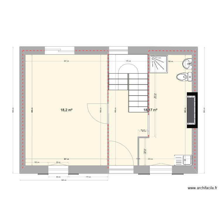 11SM RDC. Plan de 2 pièces et 36 m2