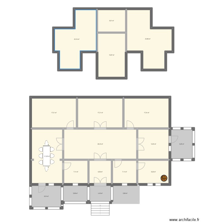 isolated. Plan de 19 pièces et 245 m2