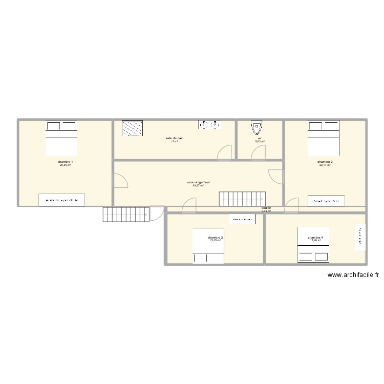 etage. Plan de 8 pièces et 127 m2