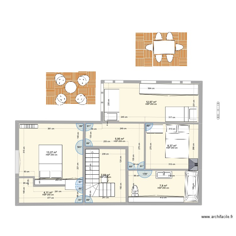 plan etage. Plan de 7 pièces et 60 m2