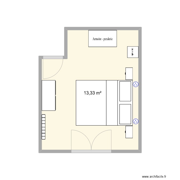 chambre nous. Plan de 1 pièce et 13 m2