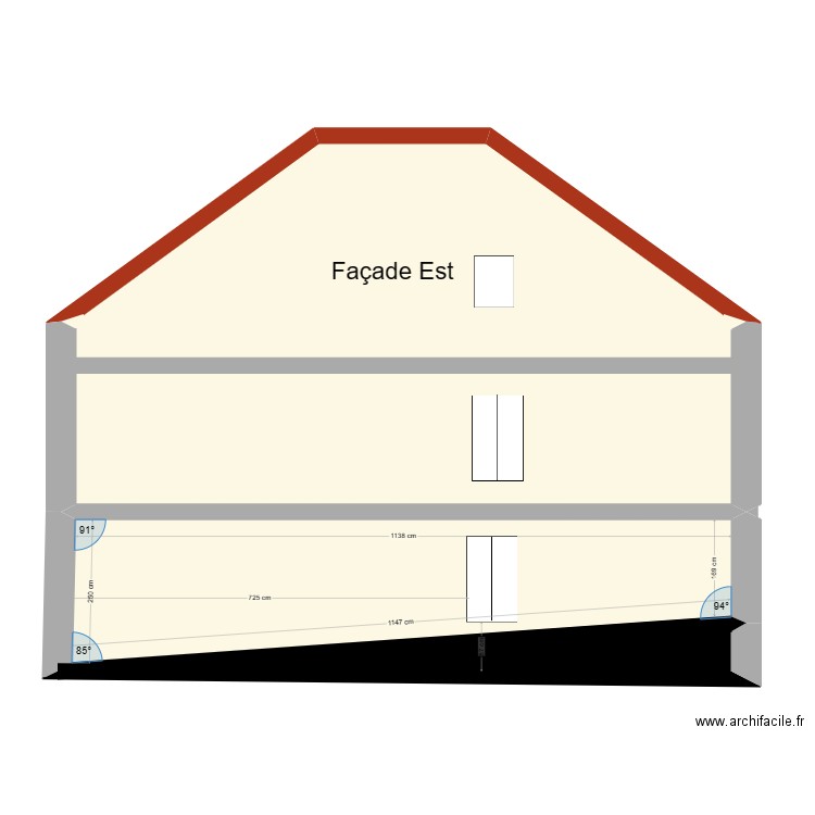 Façade ouest. Plan de 4 pièces et 82 m2