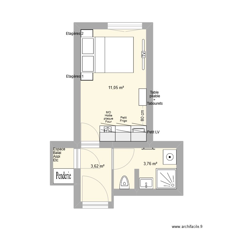 Manon & Pierre OFFICIEL 1. Plan de 3 pièces et 18 m2