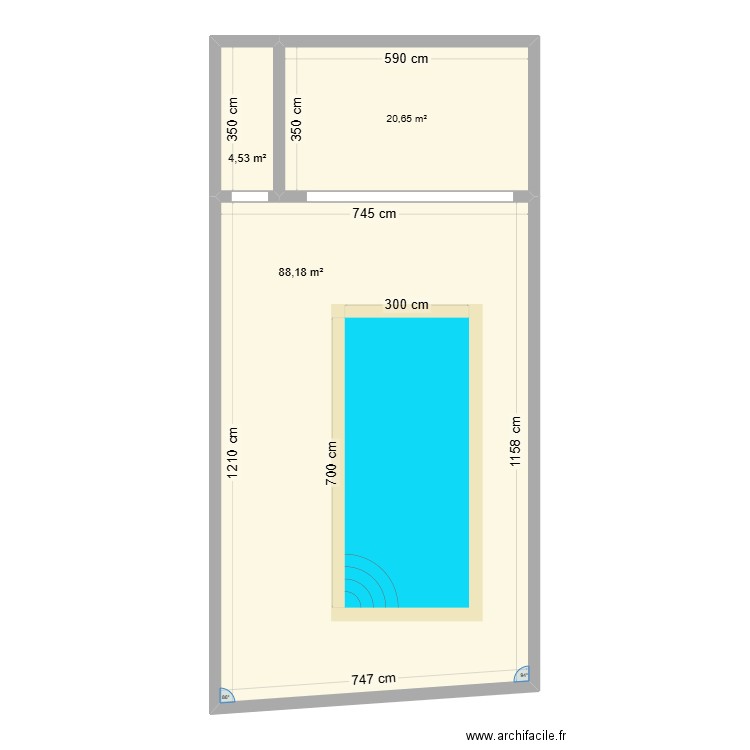 Plan de masse Pool house. Plan de 3 pièces et 113 m2