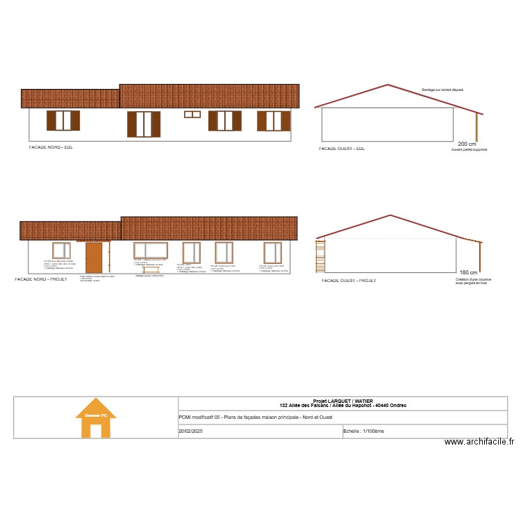 PCMI modificatif 05 - Plans de façades maison principale - Nord et Ouest. Plan de 0 pièce et 0 m2