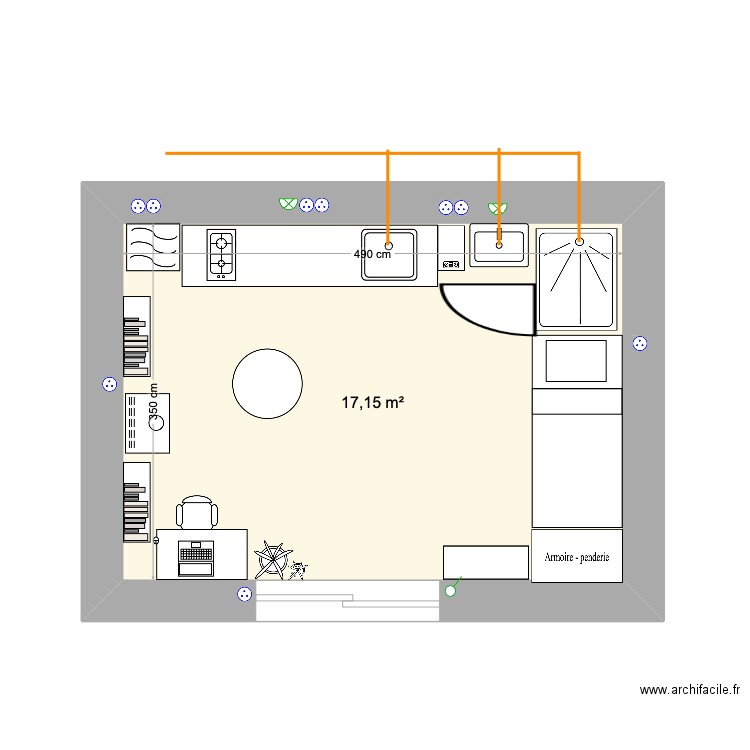 intérieur cabane paille Elec. Plan de 1 pièce et 17 m2