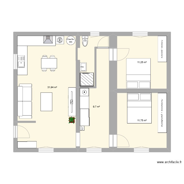 plan manue test 1.3.1. Plan de 4 pièces et 65 m2