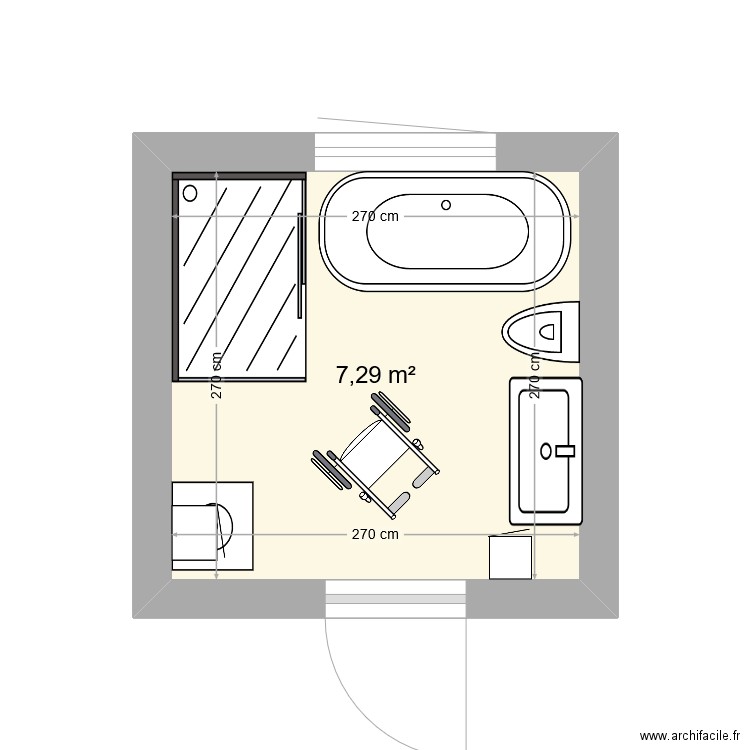 salle bain. Plan de 1 pièce et 7 m2