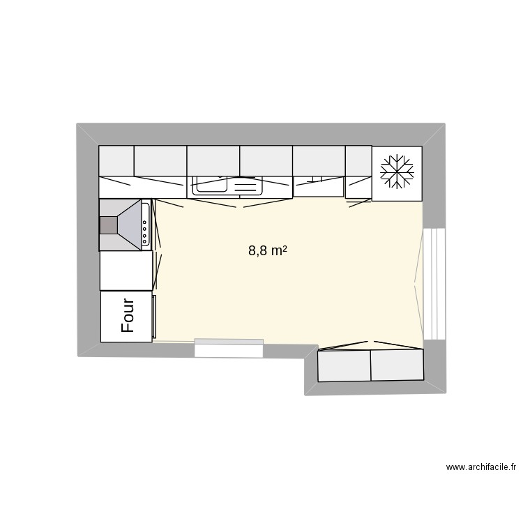 cuisine. Plan de 1 pièce et 9 m2