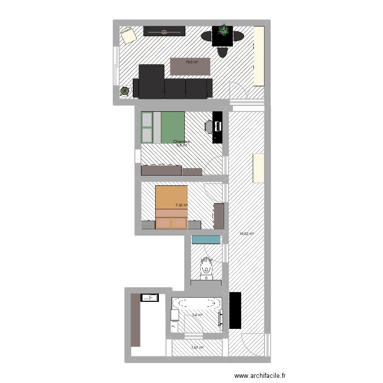  gorbio. Plan de 7 pièces et 62 m2