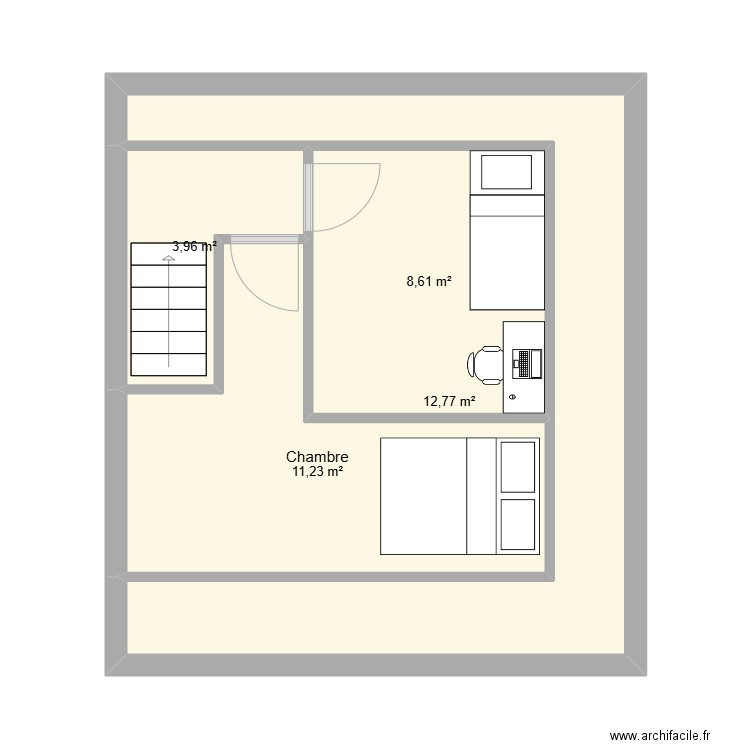 chambre grenier. Plan de 4 pièces et 37 m2