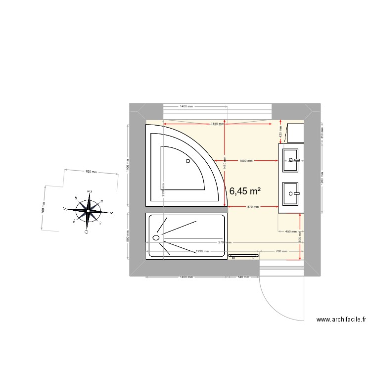 Grande salle de bain future 3. Plan de 1 pièce et 6 m2