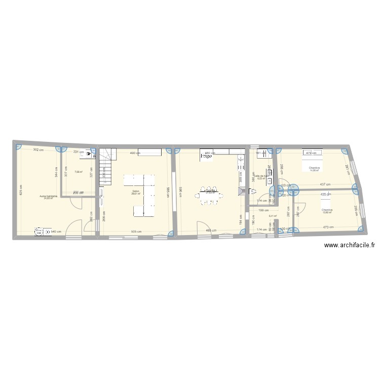 Maison finale. Plan de 8 pièces et 130 m2