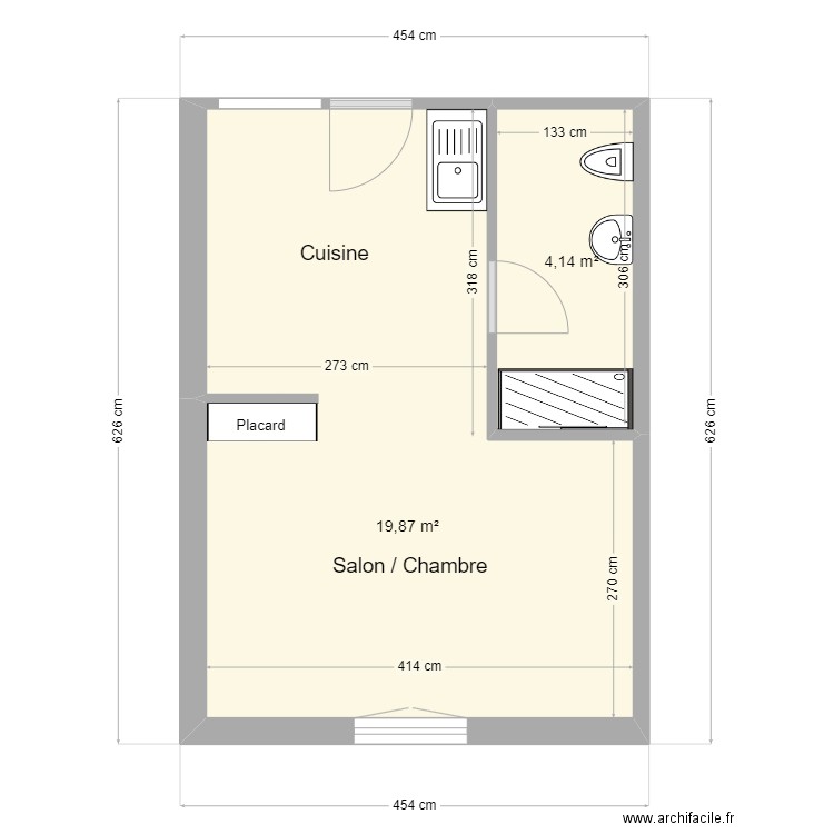 Brasseurs 1P 2e. Plan de 2 pièces et 24 m2