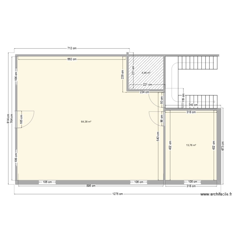 R+1 AVANT TRAVAUX. Plan de 3 pièces et 83 m2