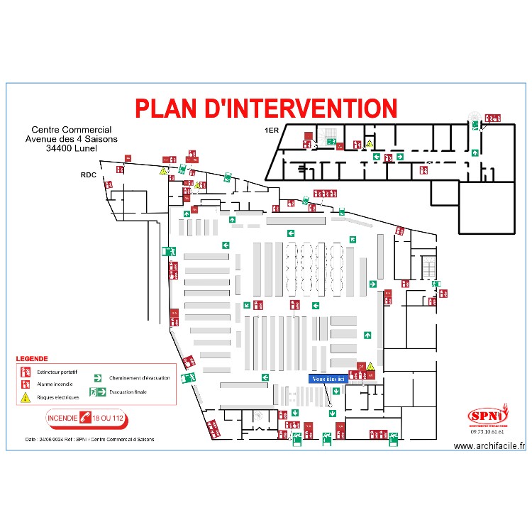 Intermarché évac étage 3. Plan de 2 pièces et 92 m2