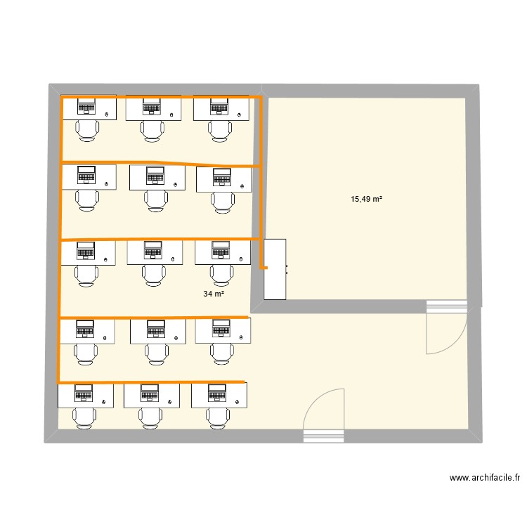 trabaj. Plan de 2 pièces et 49 m2