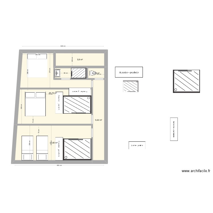 PLAN CHAMBRES JOFFRE 1ER. Plan de 5 pièces et 52 m2