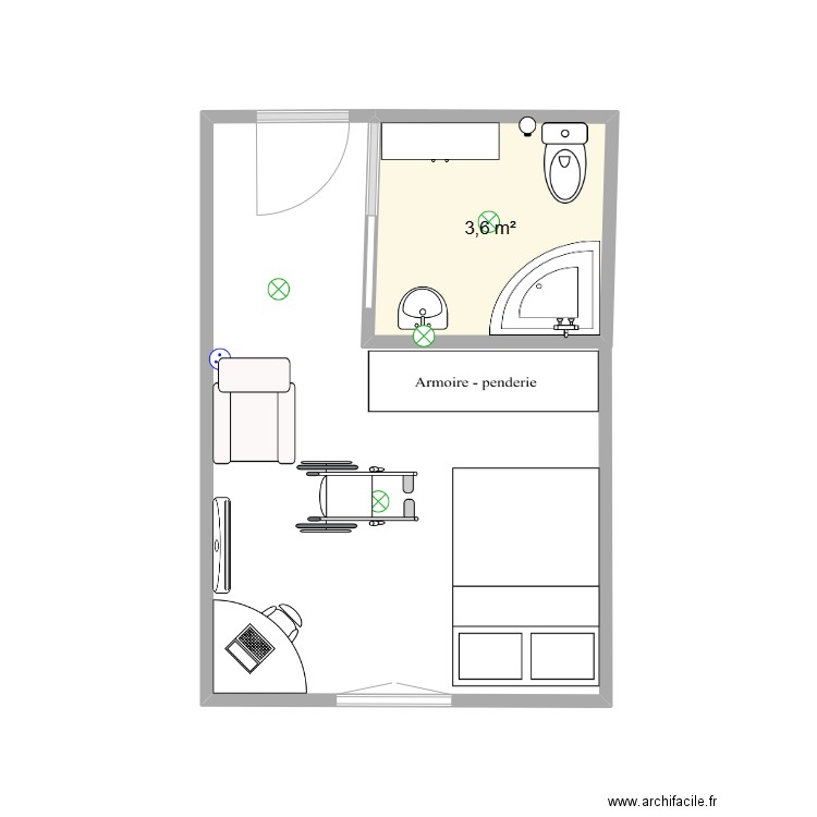 foyer handicap. Plan de 1 pièce et 3 m2