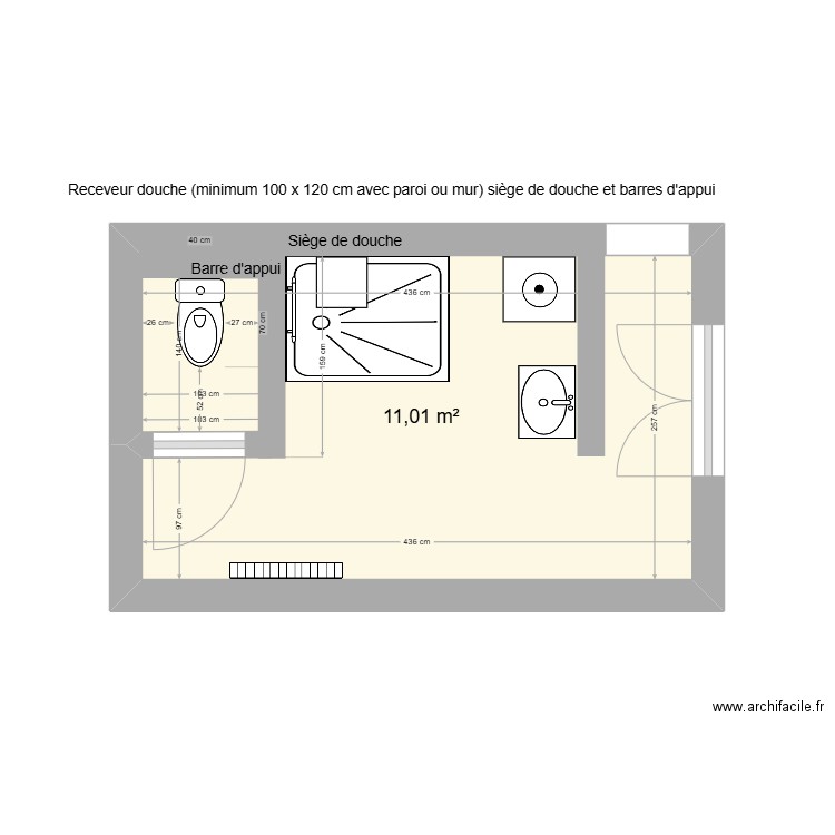 BIERBRAUER SDB préconisée. Plan de 1 pièce et 11 m2