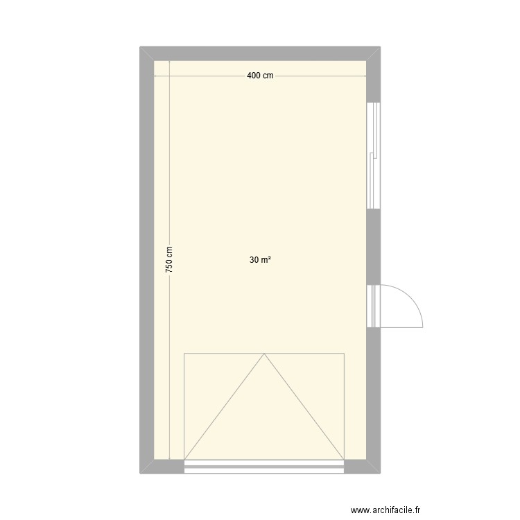 garage studio. Plan de 1 pièce et 30 m2