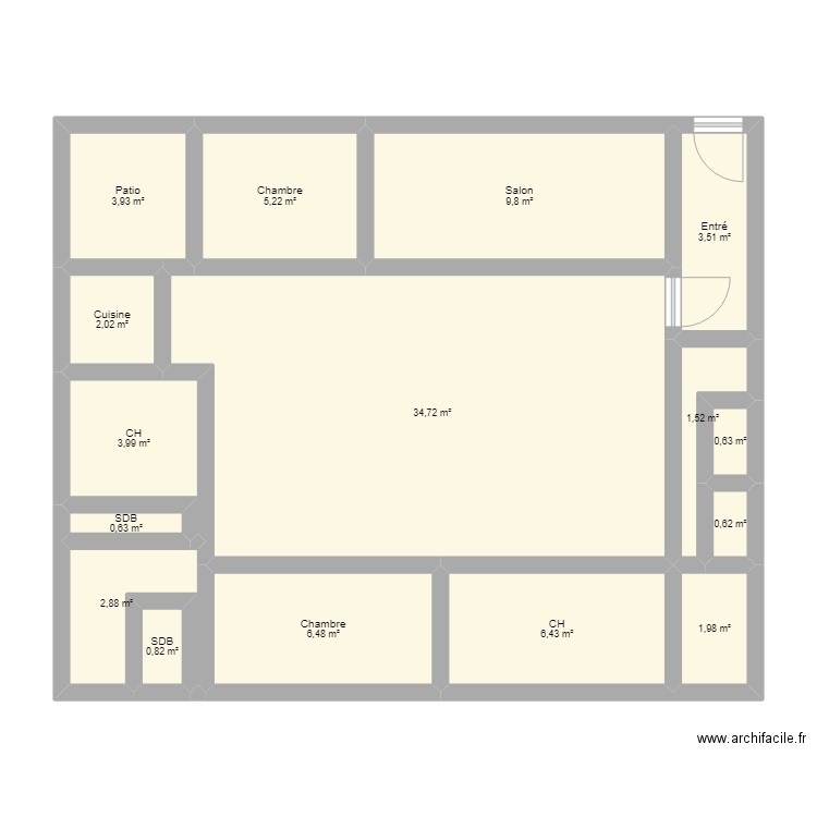 plan1. Plan de 16 pièces et 85 m2