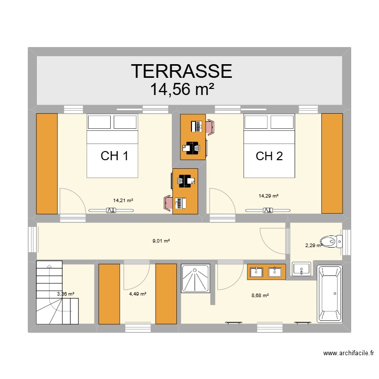 etage 22. Plan de 8 pièces et 71 m2