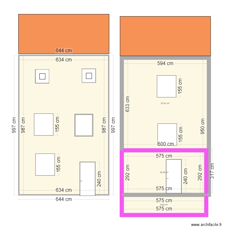 plan facade et toiture. Plan de 4 pièces et 124 m2