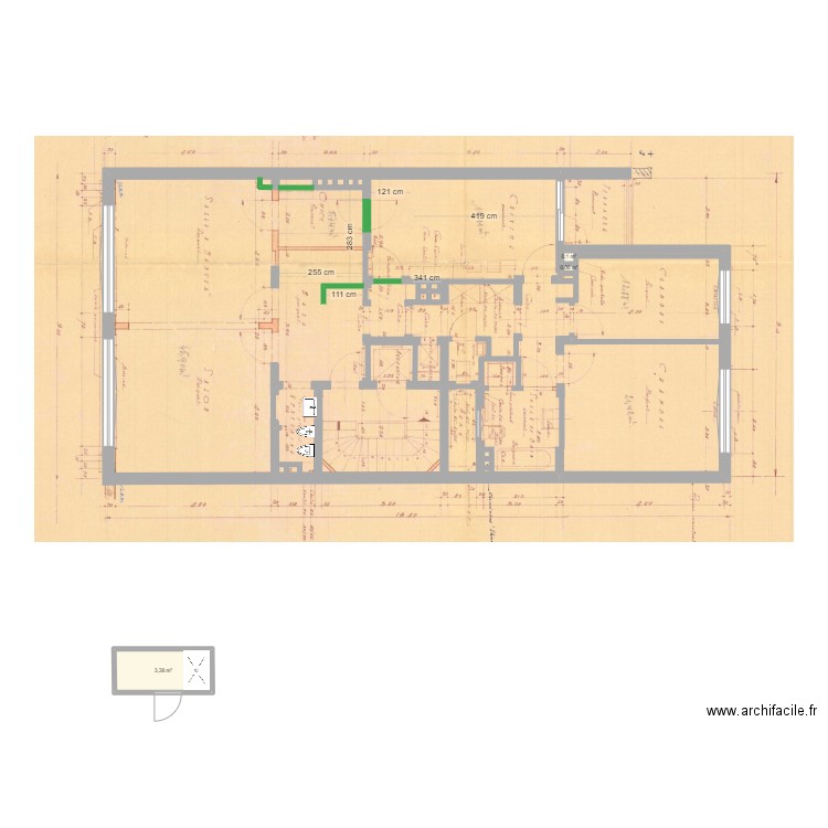 max_origine_Cugina. Plan de 3 pièces et 4 m2