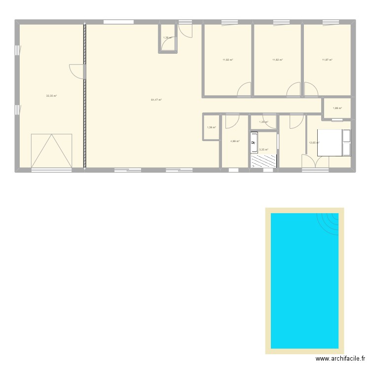 Orthevielle. Plan de 12 pièces et 160 m2