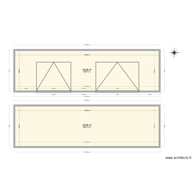 Plan des façades. Plan de 2 pièces et 56 m2