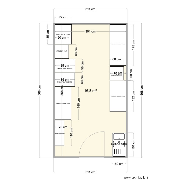 Cooklane. Plan de 1 pièce et 17 m2