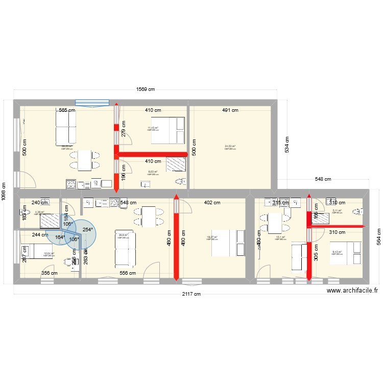 PLAN RDC 4. Plan de 11 pièces et 164 m2